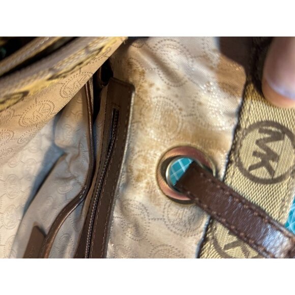 Michael Kors Signature Brown Monogram Tote Bag With Gold MK Charm & Leather Hand - Picture 4 of 5